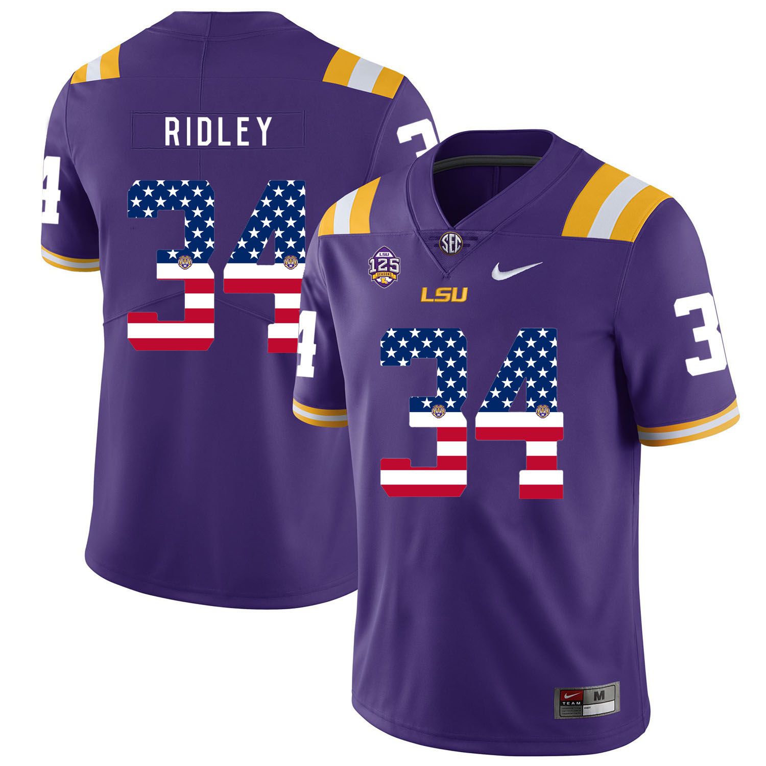Men LSU Tigers #34 Ridley Purple Flag Customized NCAA Jerseys->customized ncaa jersey->Custom Jersey